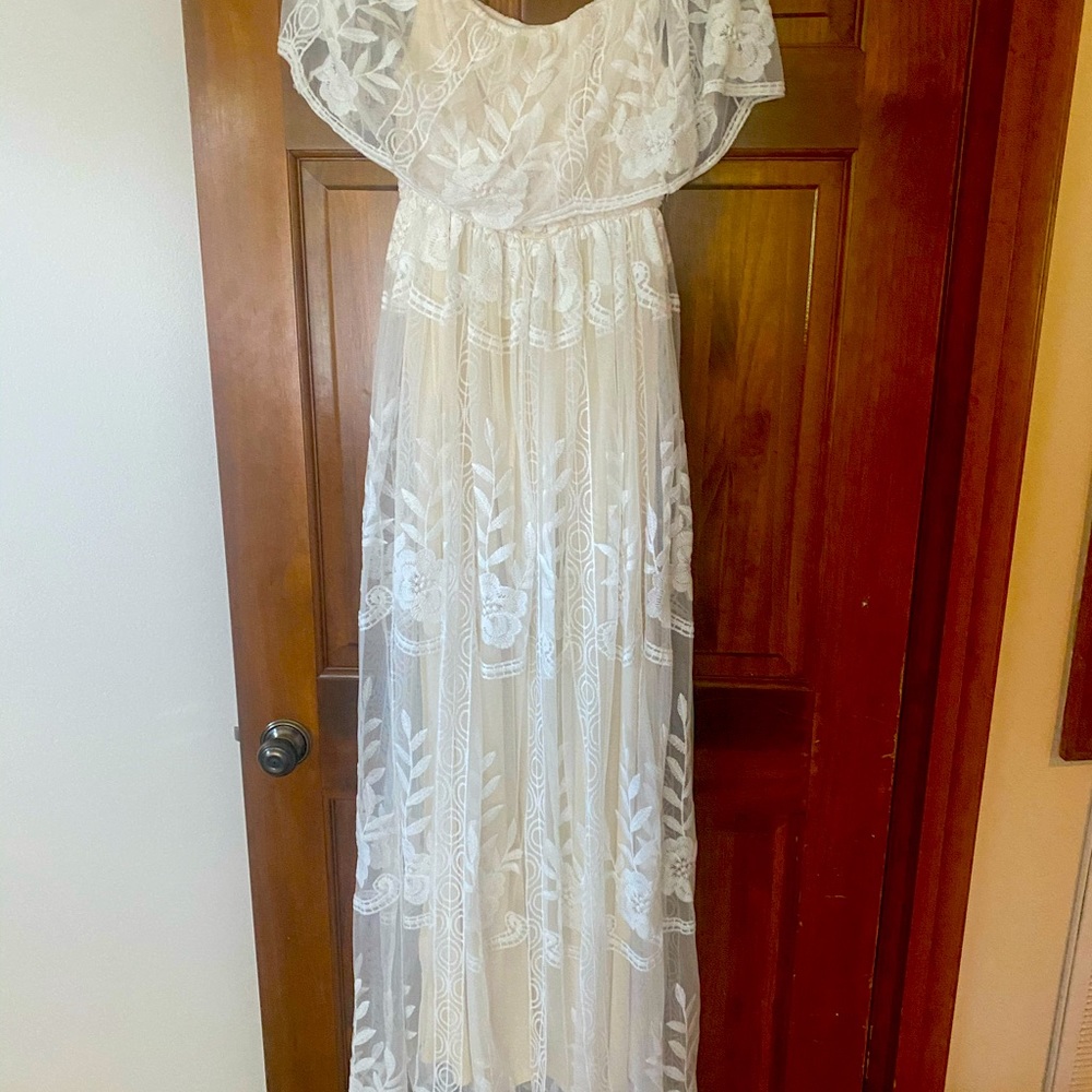 Baltic Born Champaign and white lace dress.